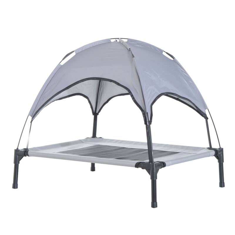 PawHut 30" x 24" Elevated Dog Cot Cooling Pet Bed With UV Protection Canopy Shade
