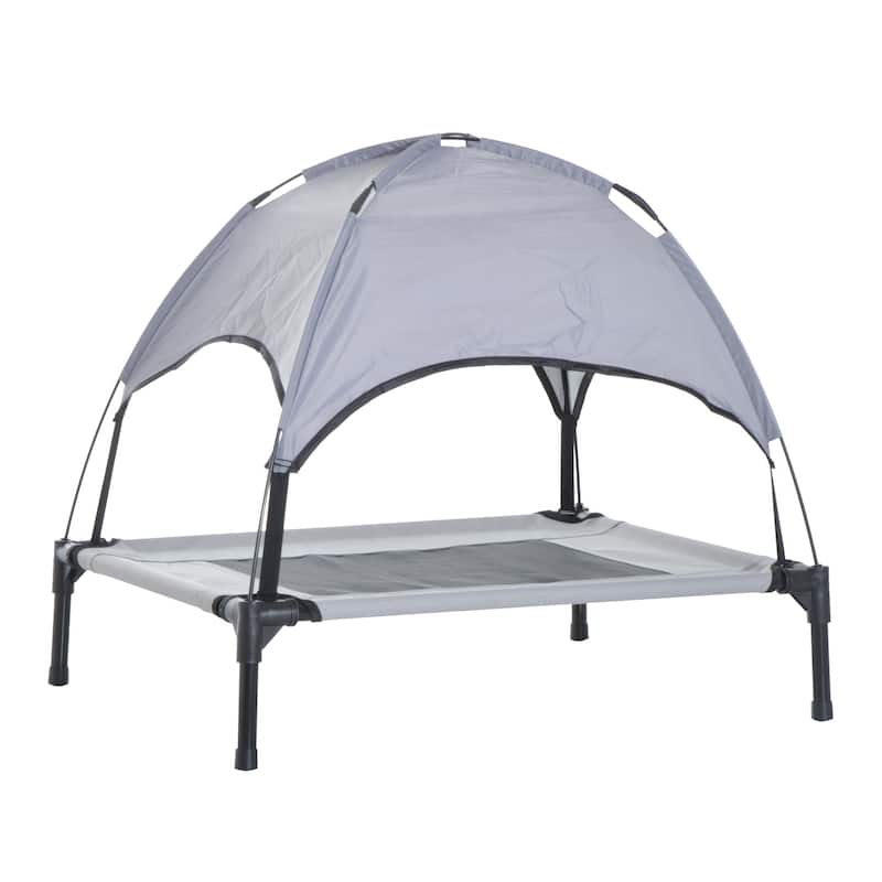 PawHut 30" x 24" Elevated Dog Cot Cooling Pet Bed With UV Protection Canopy Shade