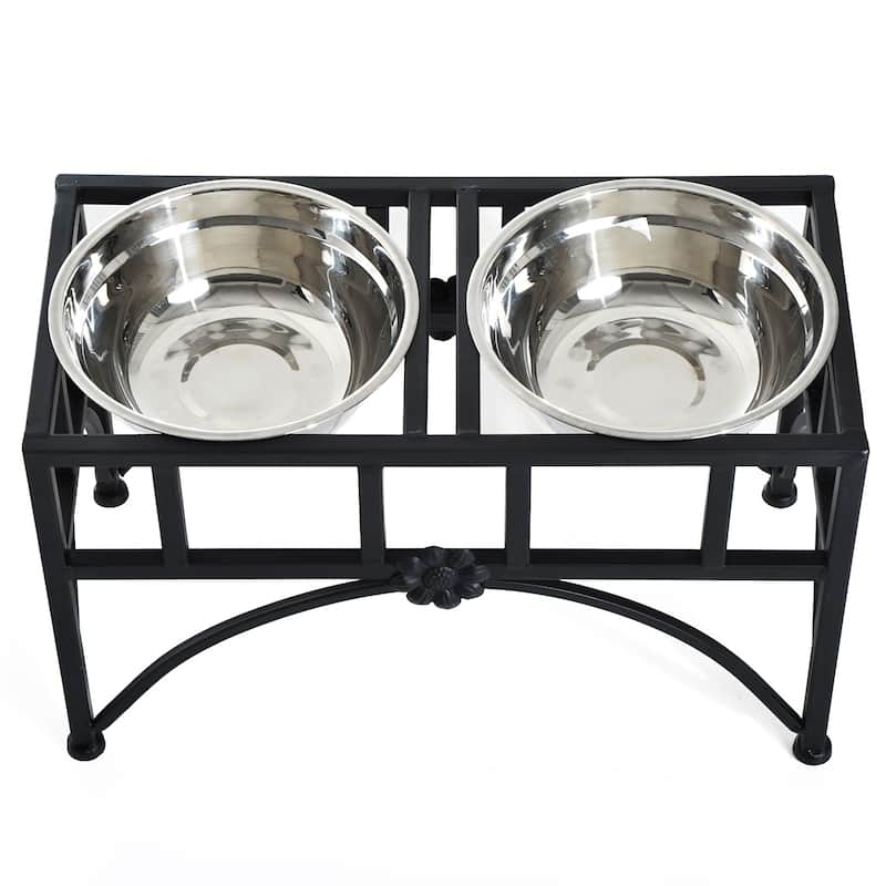 PawHut 22" Double Stainless Steel Heavy Duty Dog Food Bowl Pet Elevated Feeding Station