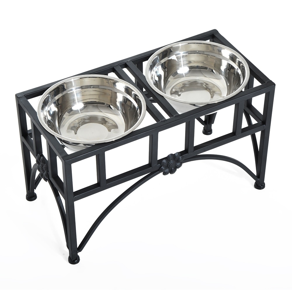 PawHut Elevated Dog Bowls Stand Raised Pet Feeder with 2 Stainless Steel