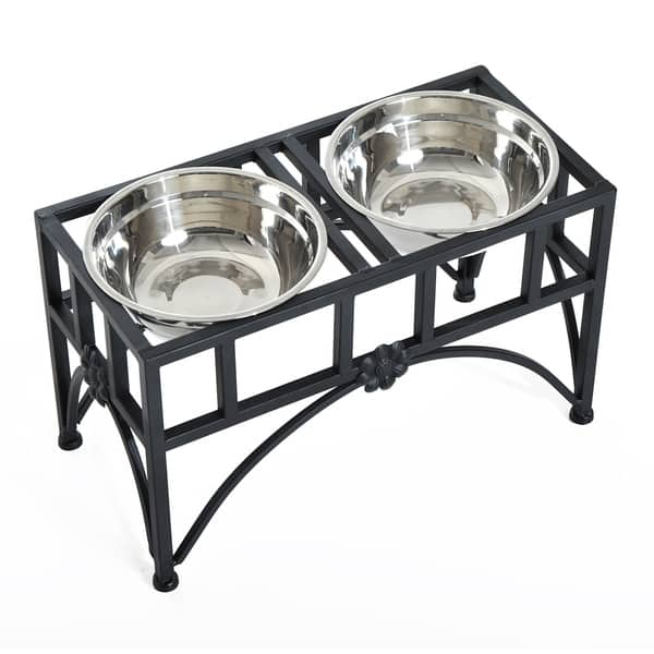 PawHut Raised Pet Feeding Storage Station with 2 Stainless Steel Bowls