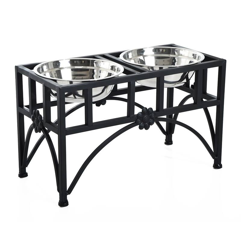 PawHut 22" Double Stainless Steel Heavy Duty Dog Food Bowl Pet Elevated Feeding Station