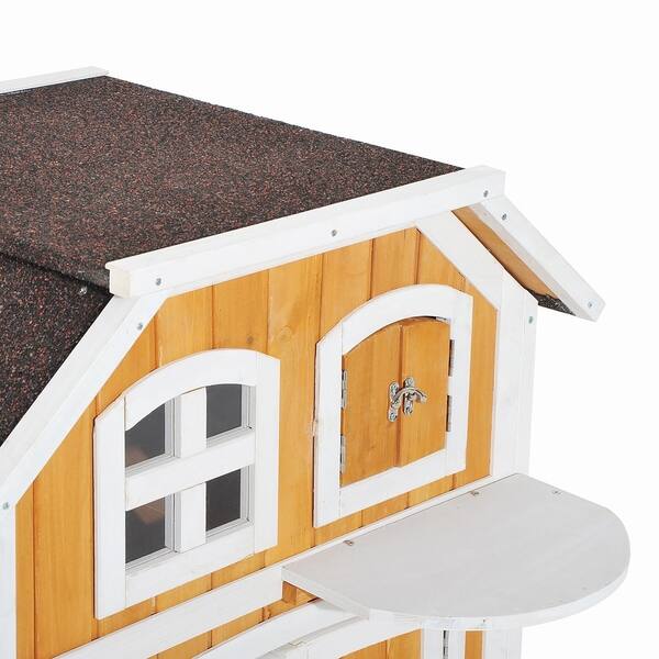 Shop Pawhut 2 Level Wood Cottage Elevated Outdoor Cat Shelter
