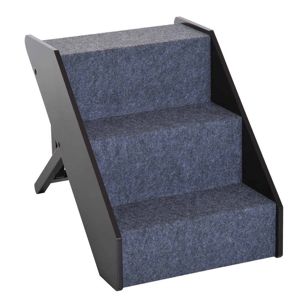 PawHut 3 Step Adjustable Wooden Portable Folding Pet Stairs Ramp Easy Climb Step Stool - Espresso Brown