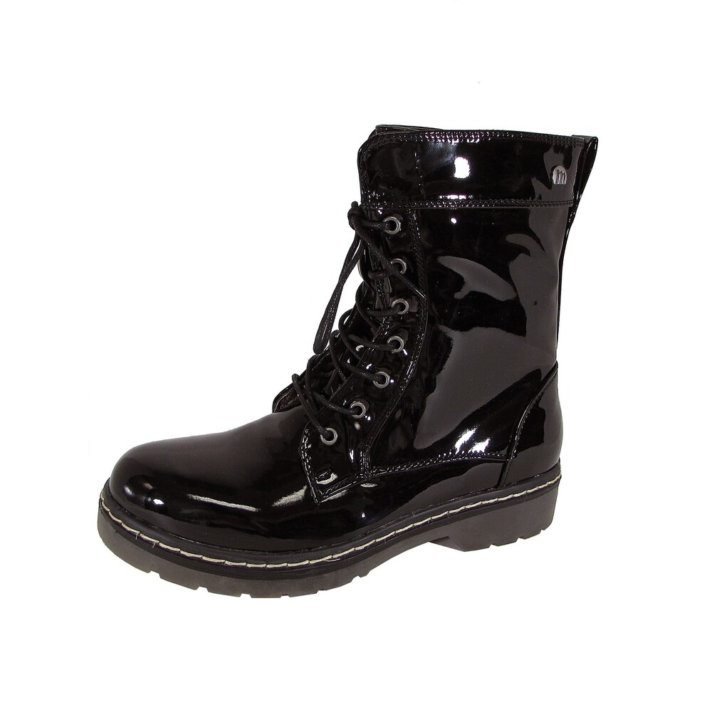 ladies black patent leather boots