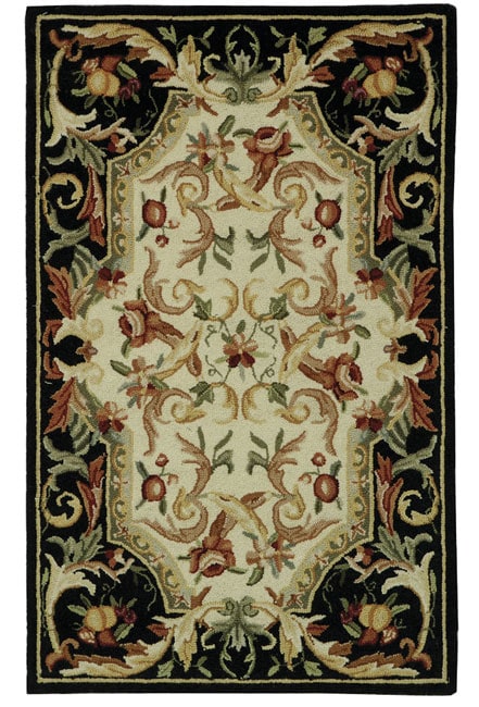 Hand hooked Aubusson Fruit Black Wool Runner (26 X 4)