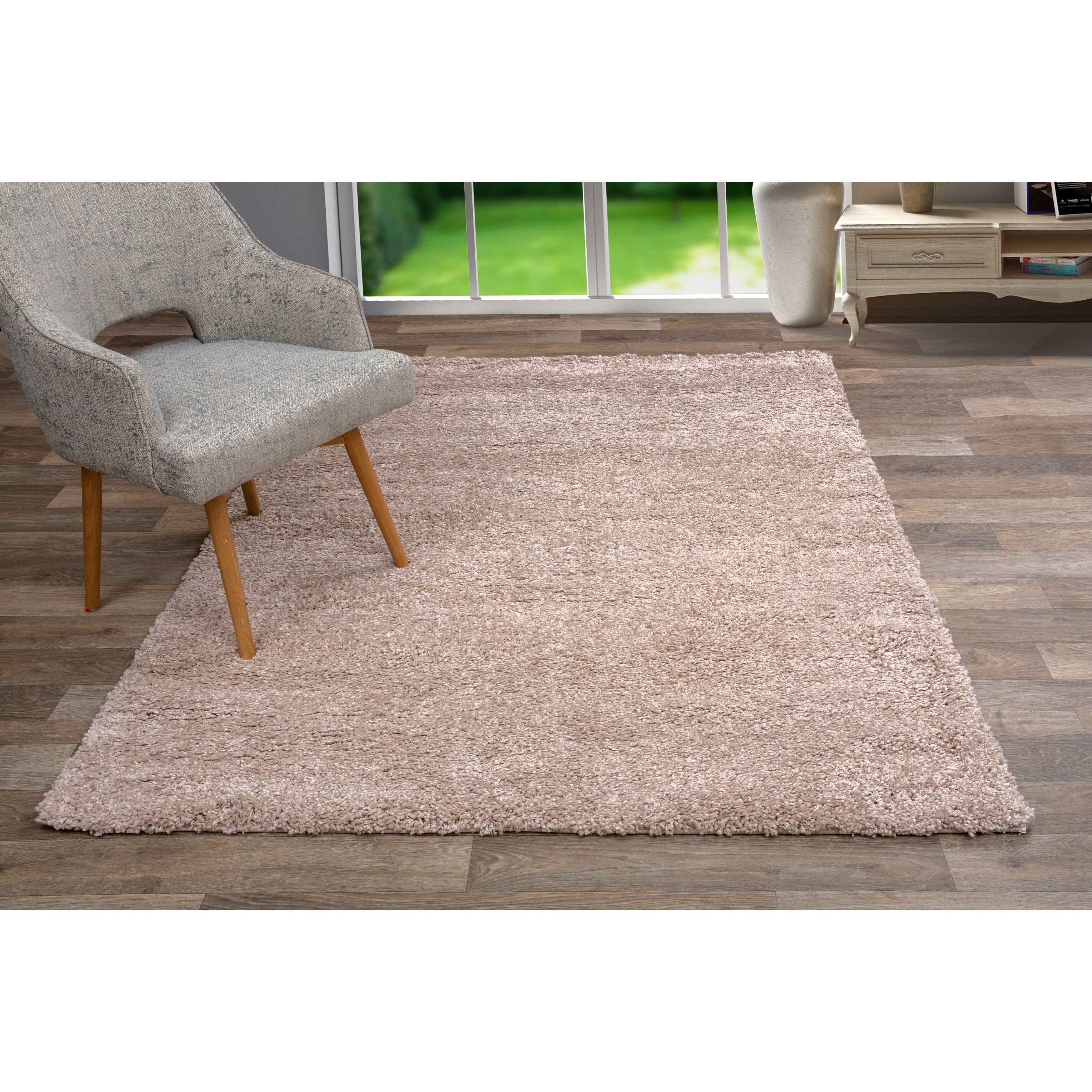 Shop Modern Solid Soft Plush Shag Area Rug Beige 5 X 7 Overstock 22505097