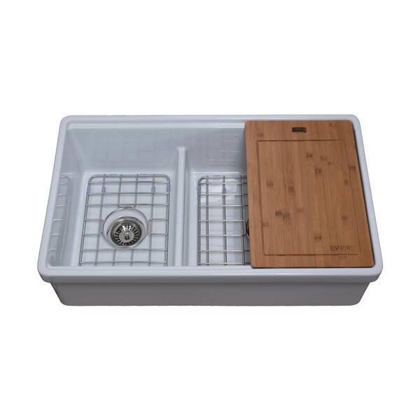 Tosca Farmhouse Fireclay 30 in. Single Bowl Kitchen Sink in White with Cutting-Board, Bottom Grid and Strainer Tosca Farmhouse Fireclay 30 in. Single Bowl Kitchen Sink in White with Cutting-Board, Bottom Grid and Strainer