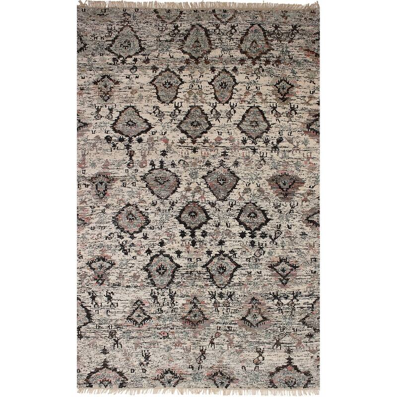 Hand-knotted Sari Silk Black, Cream Silk Rug