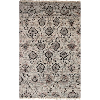 Hand-knotted Sari Silk Black, Cream Silk Rug