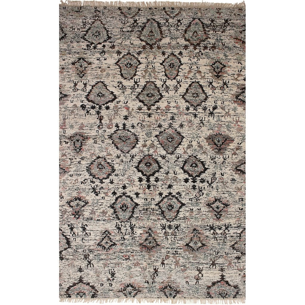 Hand-knotted Sari Silk Black, Cream Silk Rug