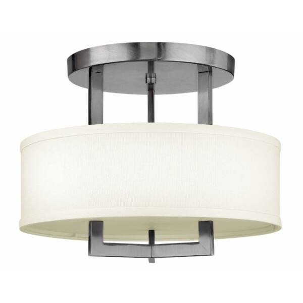 slide 1 of 1, Hinkley Hampton 3-Light Semi-Flush Mount in Antique Nickel