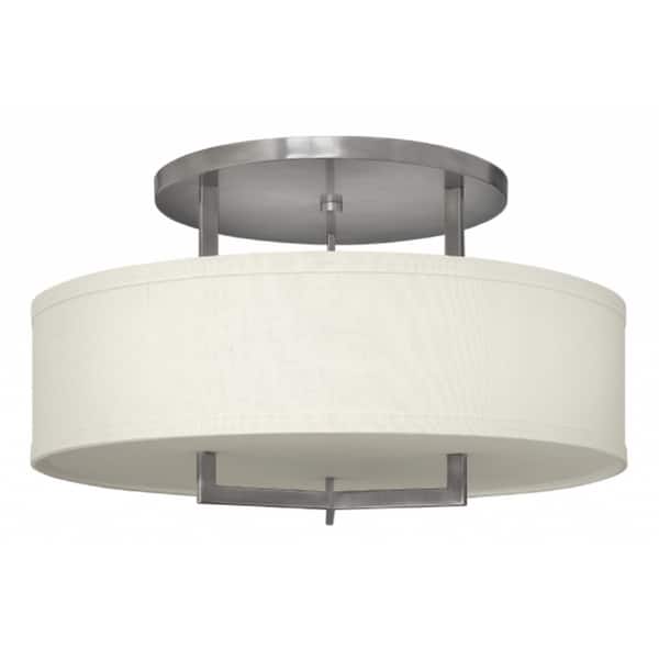 slide 1 of 1, Hinkley Hampton 3-Light Semi-Flush Mount in Antique Nickel
