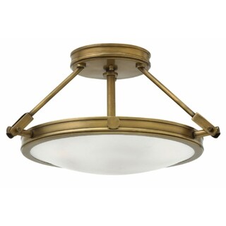 Hinkley Collier Opal Glass/ Heritage Brass 3-Light Semi-Flush Mount