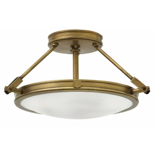 slide 1 of 1, Hinkley Collier Opal Glass/ Heritage Brass 3-Light Semi-Flush Mount