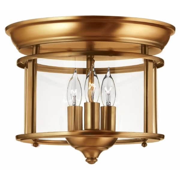 slide 1 of 1, Hinkley Gentry 3-Light Flush Mount in Heirloom Brass