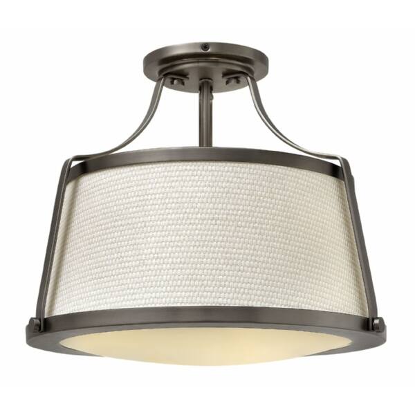 slide 1 of 1, Hinkley Charlotte 3-Light Semi-Flush Mount in Antique Nickel