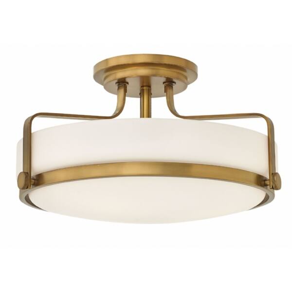 slide 1 of 1, Hinkley Harper 3-Light Semi-Flush Mount in Heritage Brass