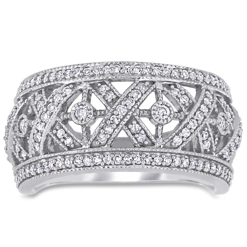 Miadora Signature Collection 10k White Gold 1/2ct TDW Diamond Filigree Crossover Anniversary Band