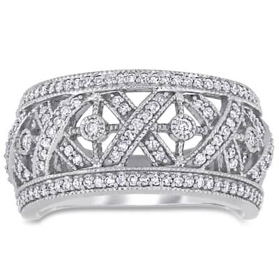 Miadora Signature Collection 10k White Gold 1/2ct TDW Diamond Filigree Crossover Anniversary Band