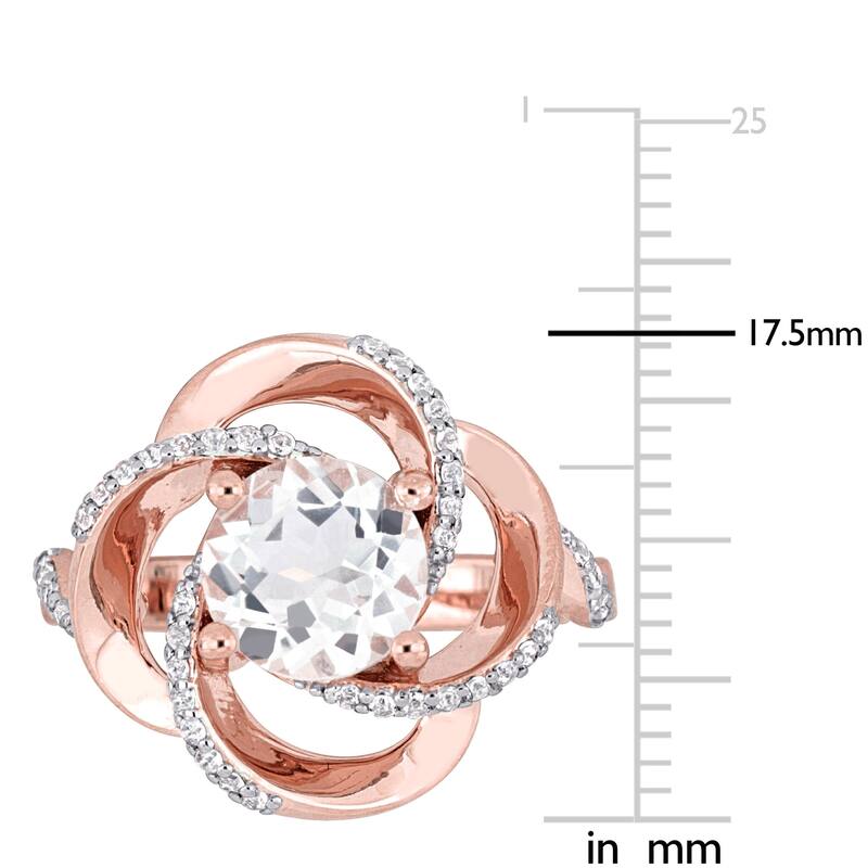 Miadora Rose Plated Sterling Silver White Topaz Swirl Halo Ring