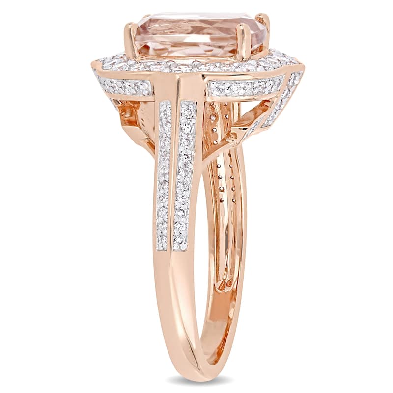 Miadora Signature Collection 14k Rose Gold Morganite and 5/8ct TDW Diamond Framed Halo Engagement Ring