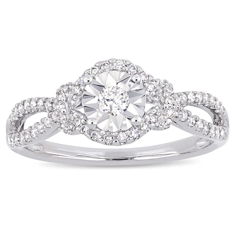 Miadora Signature Collection Sterling Silver 1/3ct TDW Diamond Halo Split Shank Engagement Ring