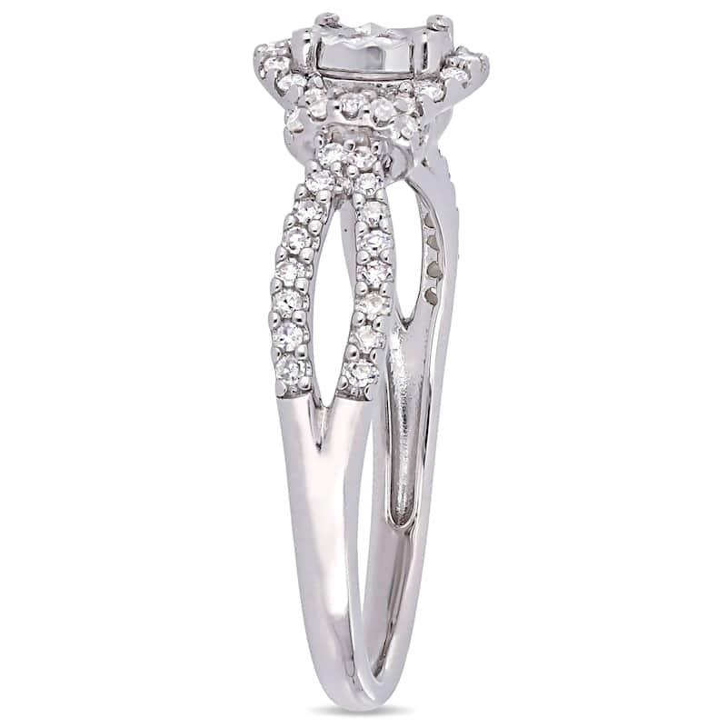 Miadora Signature Collection Sterling Silver 1/3ct TDW Diamond Halo Split Shank Engagement Ring