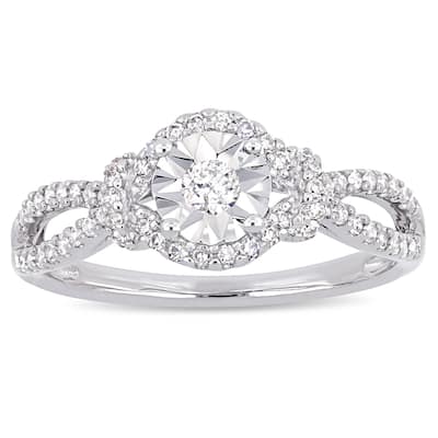 Miadora Signature Collection Sterling Silver 1/3ct TDW Diamond Halo Split Shank Engagement Ring