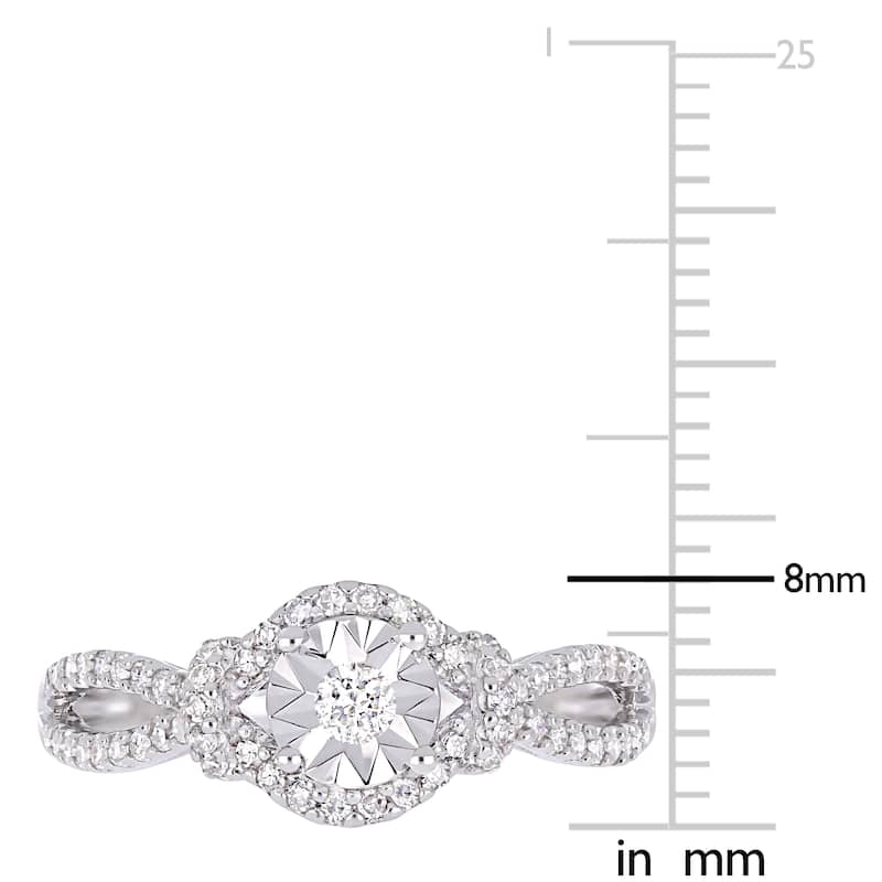 Miadora Signature Collection Sterling Silver 1/3ct TDW Diamond Halo Split Shank Engagement Ring