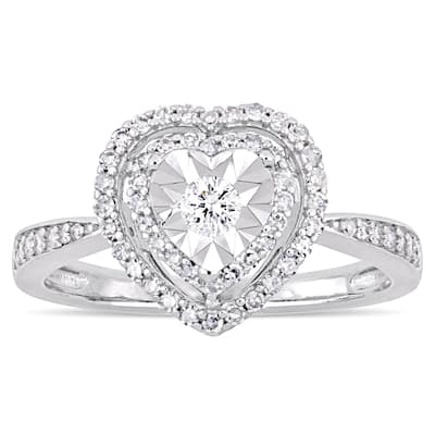 Miadora Signature Collection Sterling Silver 3/8ct TDW Diamond Floating Heart Halo Engagement Ring