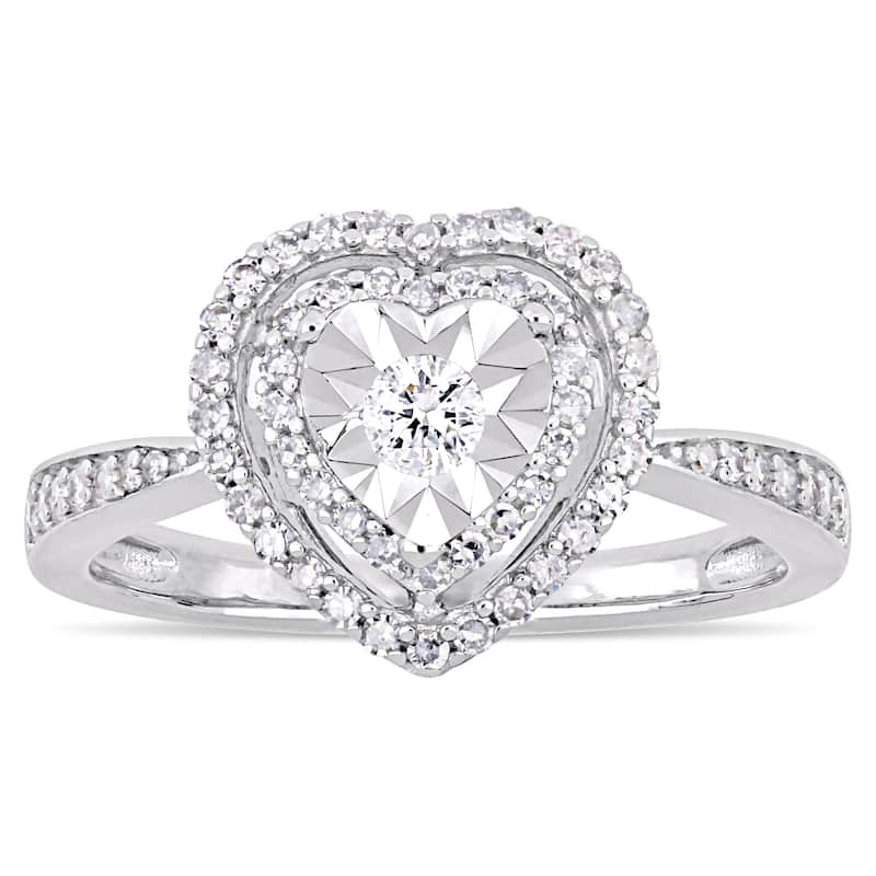 Miadora Signature Collection Sterling Silver 3/8ct TDW Diamond Floating Heart Halo Engagement Ring