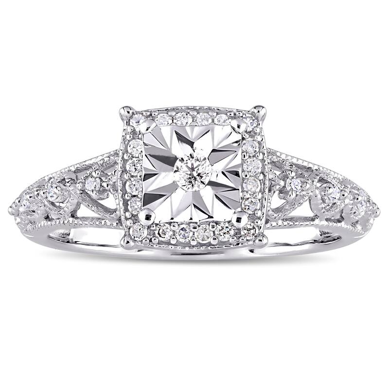 Miadora Sterling Silver 1/5ct TDW Diamond Square Halo Open Infinity Accent Engagement Ring