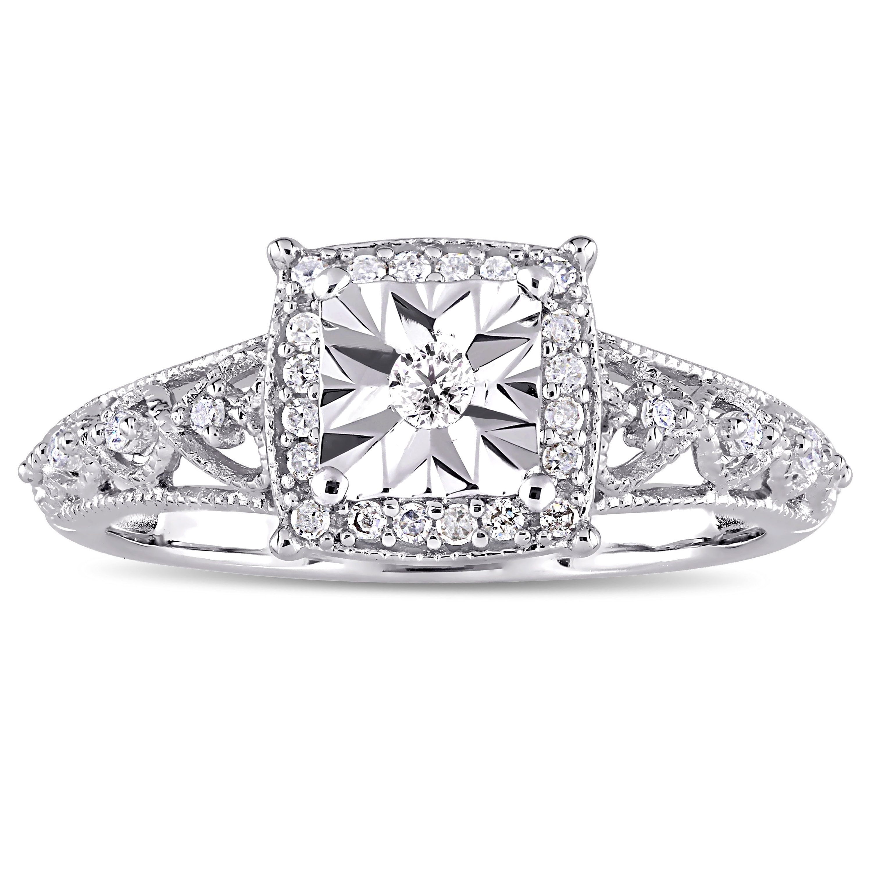 Miadora Sterling Silver 1/5ct TDW Diamond Square Halo Open Infinity Accent Engagement Ring