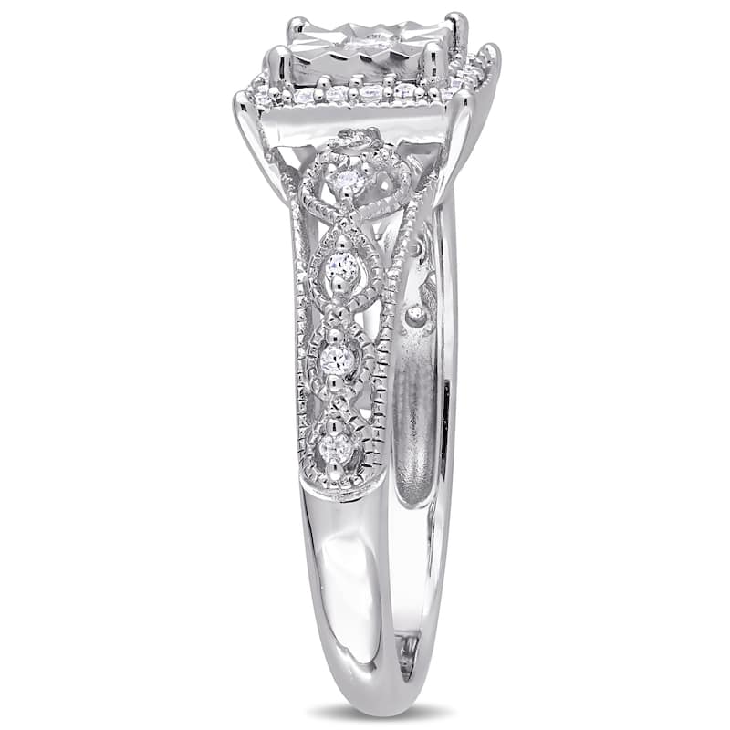 Miadora Sterling Silver 1/5ct TDW Diamond Square Halo Open Infinity Accent Engagement Ring