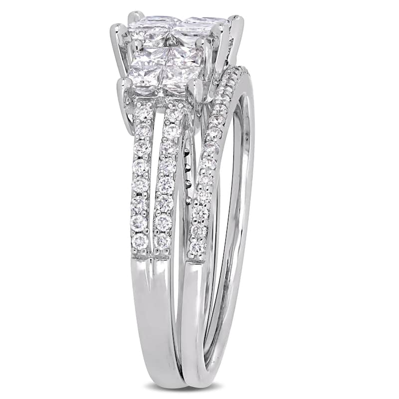 Miadora Signature Collection 14k White Gold 1-1/3ct TDW Princess Diamond Triple Quad Bridal Set