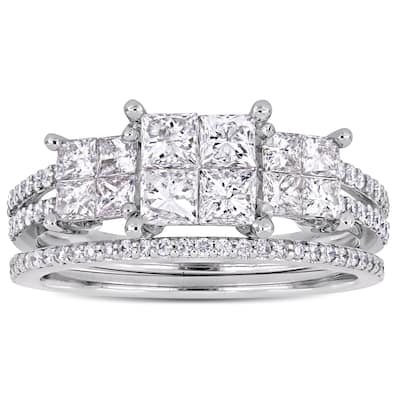 Miadora Signature Collection 14k White Gold 1-1/3ct TDW Princess Diamond Triple Quad Bridal Set