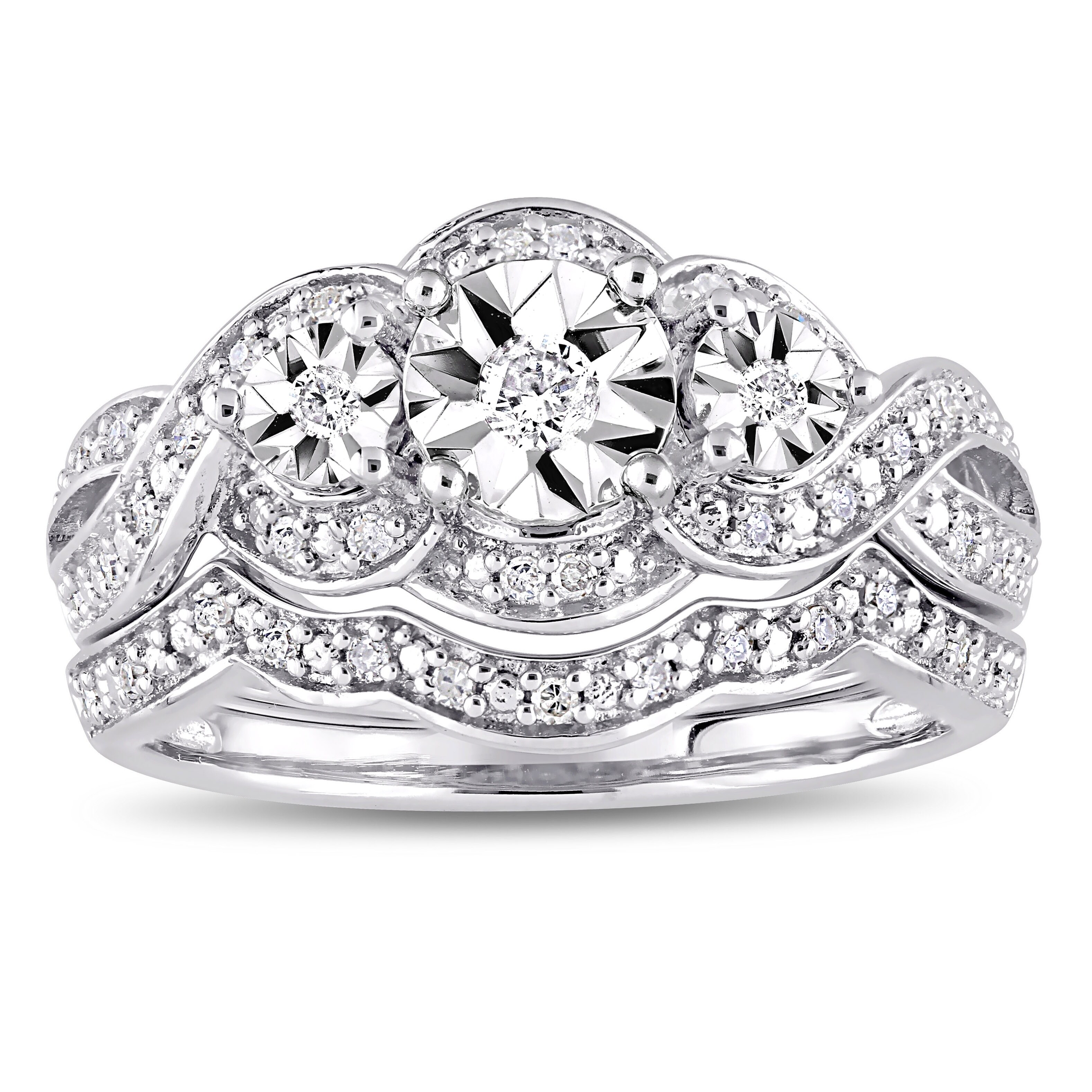 Miadora Sterling Silver 1/4ct TDW Diamond Infinity Crossover Bridal Ring Set