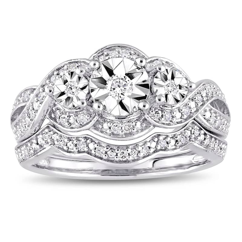 Miadora Sterling Silver 1/4ct TDW Diamond Infinity Crossover Bridal Ring Set
