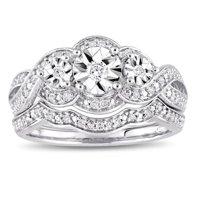 Miadora Sterling Silver 1/4ct TDW Diamond Infinity Crossover Bridal Ring Set