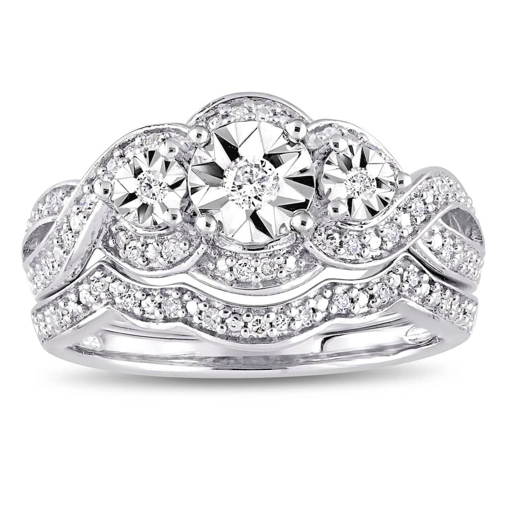 Miadora Sterling Silver 1/4ct TDW Diamond Infinity Crossover Bridal Ring Set