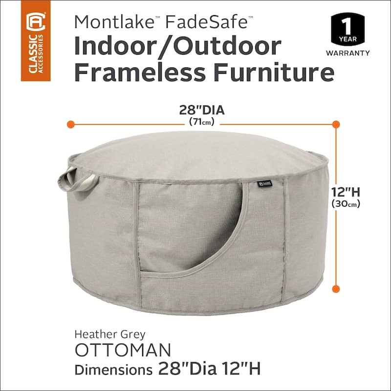 Classic Accessories Montlake Frameless Indoor/Outdoor Bean Bag Ottoman, Heather Grey