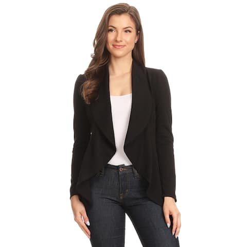 Women's Solid Color Loose Fit Draped Front Blazer Jacket