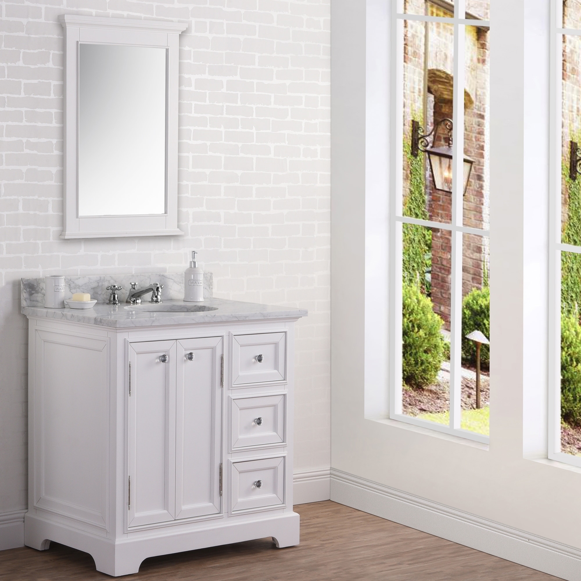 36 Inch Wide Pure White Single Sink Carrara Marble Bathroom Single Sink Carrara Marble Bathroom