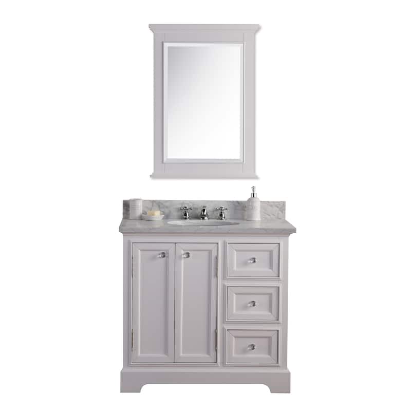 36 Inch Wide Pure White Single Sink Carrara Marble Bathroom Vanity From The Derby Collection - vanity with 1 mirror