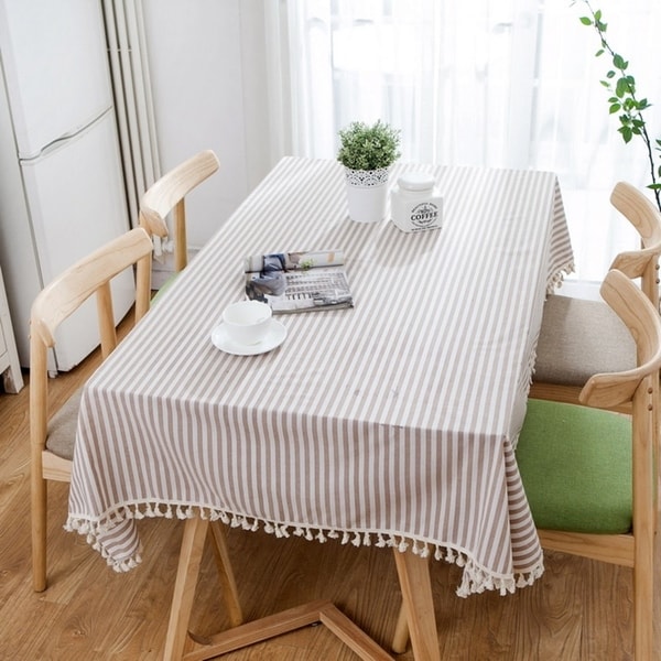 Enova Home 54"x 54" Thicken Natural Simple Pattern Square Shape 100% Cotton Fabric Tablecloth - 72 Inches