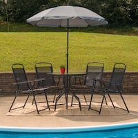 Nantucket 6 Piece Patio Garden Set with Table, Umbrella and 4 Folding Chairs