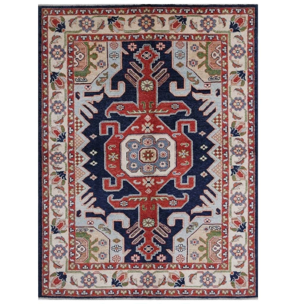 Handmade Herat Oriental Afghan Bahara Collection Hand-knotted Kazak Vegetable Dye Wool Rug (5'1 x 6'9) - 5'1 x 6'9