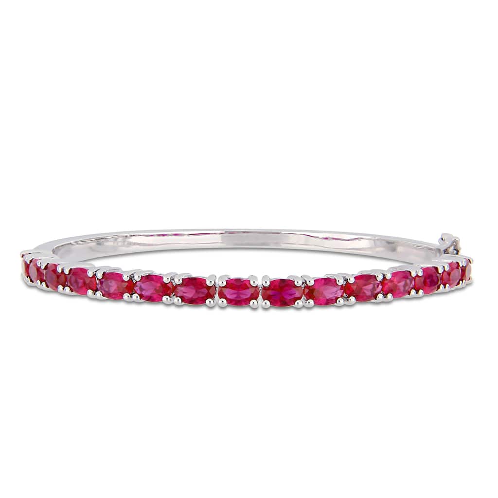 Miadora Sterling Silver 11 1/4ct TGW Created Ruby Semi-Eternity Bangle