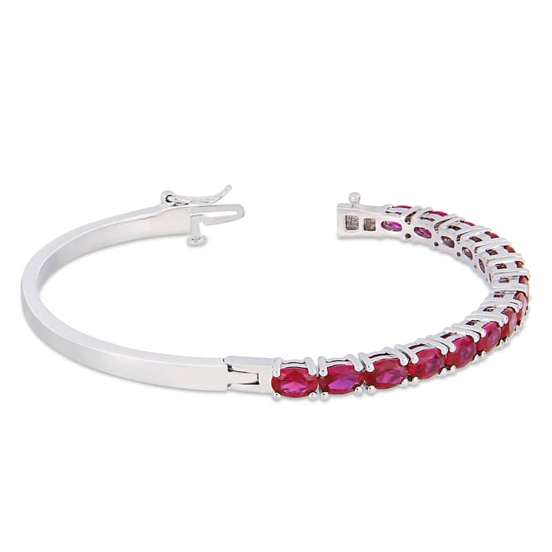 Miadora Sterling Silver 11 1/4ct TGW Created Ruby Semi-Eternity Bangle